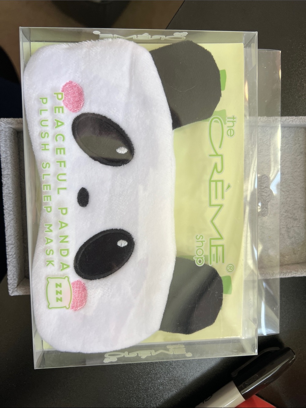 Plush Panda Sleep Mask - White with Black & Pink Accents